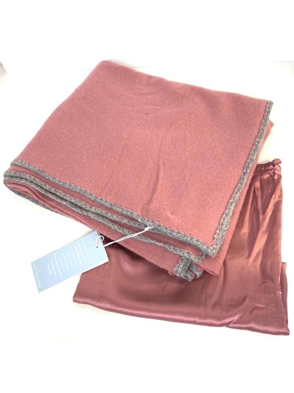 JOHNNY WAS Calme NEW 100% Cashmere Whipstitch Throw Blanket W Dust Bag Rose Pink